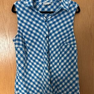 Jaclyn Smith Classic Plus Blue and White Checkered Button Down Tank Top